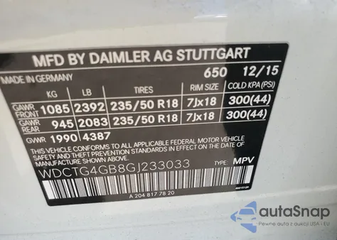 2016 Mercedes-Benz Gla 250 4Matic from USA, damaged, VIN WDCTG4GB8GJ233033
